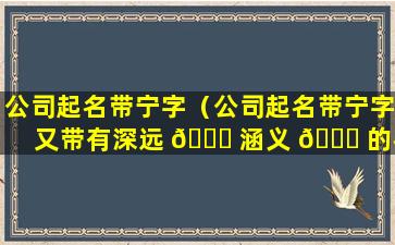 公司起名带宁字（公司起名带宁字又带有深远 🐛 涵义 🐋 的名字）